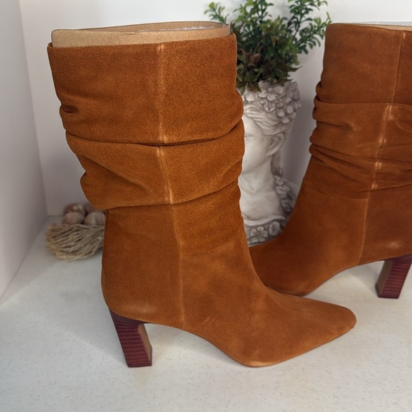 Vince Camuto Suede Ruched Mid-Shaft Boots - Skylar Size 8 Golden Walnut - Picture 3 of 13